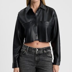 Express Boyfriend Portofino Faux Leather Cropped Shacket